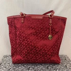 TOMMY HILFIGER Signature Large Red Tote w/Divider Gold Hardware Bag